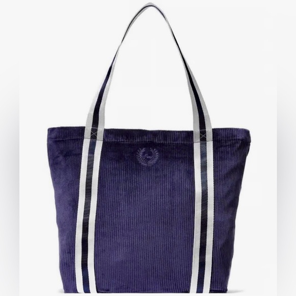 NEW Victoria's Secret PINK Ribbed Velour Tote - Navy Blue & White - Zippered Bag - Picture 4 of 6